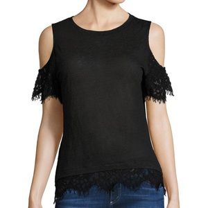 BLACK cold shoulder top w lace back